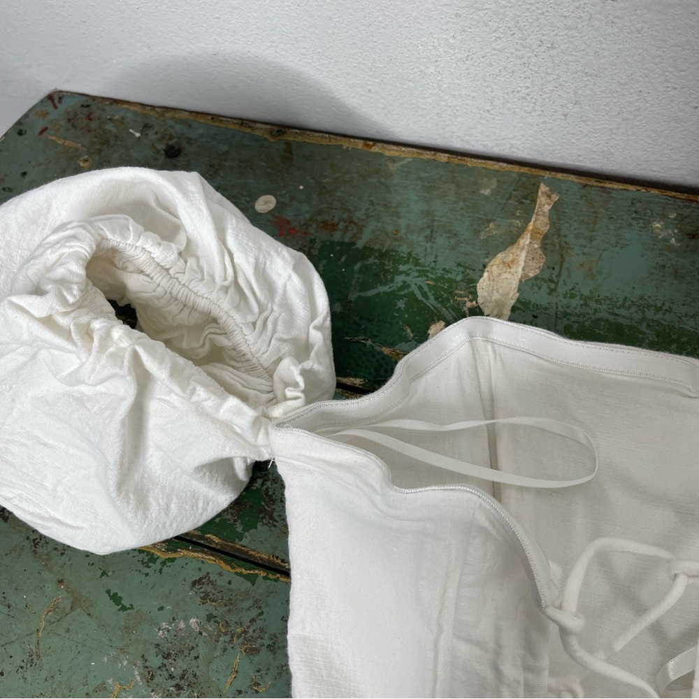 SEVEN Wonders Ivory Puff Sleeve Off Shoulder Cotton Tie Corset Crop Top Sz S - Picture 11 of 16